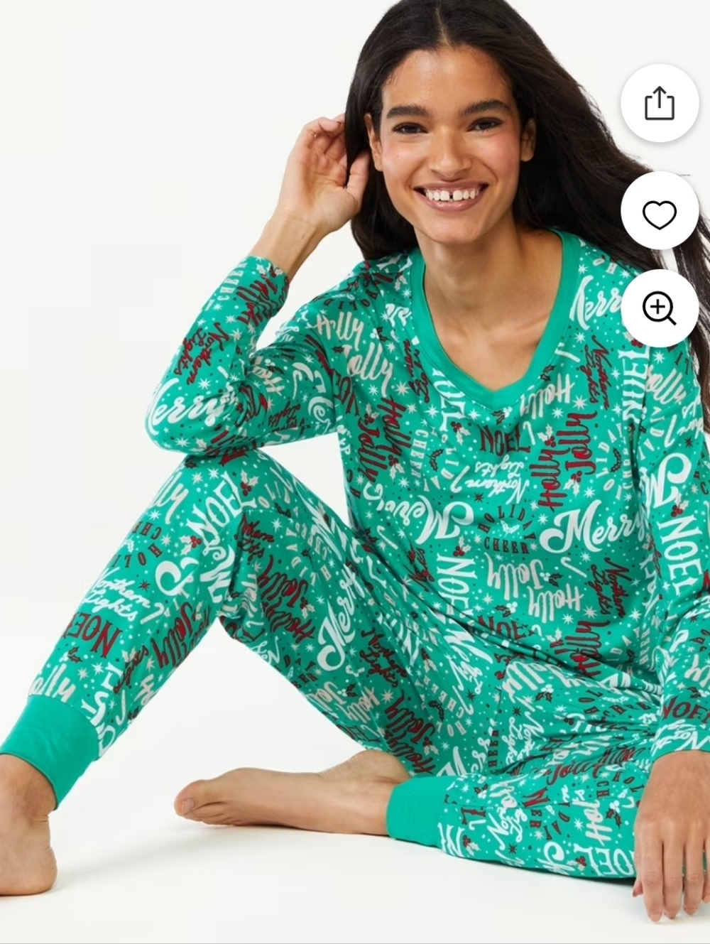 Joyspun Women's L Green Holiday Graphic Pajama Set